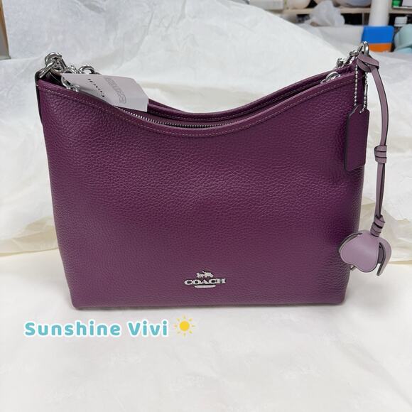 NWT Coach Laurel Shoulder Bag With Flower Charm In Leather CCE35 Plum/Jasmine - Picture 1 of 9